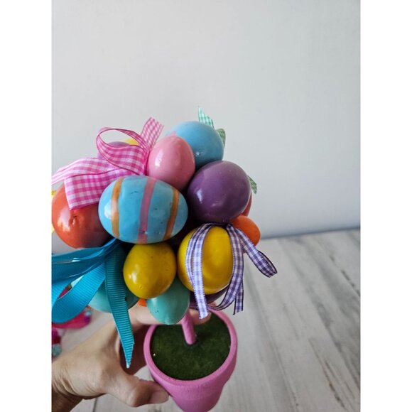 Egg Easter flower pot spring decor ribbons pink pastel unique large - Picture 4 of 8